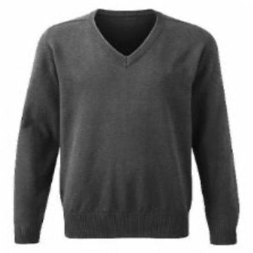 Knitted Jumper Plain Grey Jumper Grey Performa Unisex V Neck