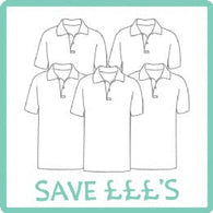 The Bramptons Primary 5 Polo Shirts with Logo Bundle available in White or Royal