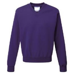 Victoria Primary Purple V Neck Sweatshirt with Logo