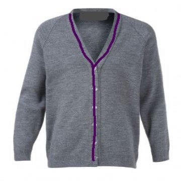 Chelveston Road Grey with Purple Stripe Cardigan