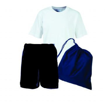 Warwick PE Kit White Teeshirt / Black Shorts and Navy Bag